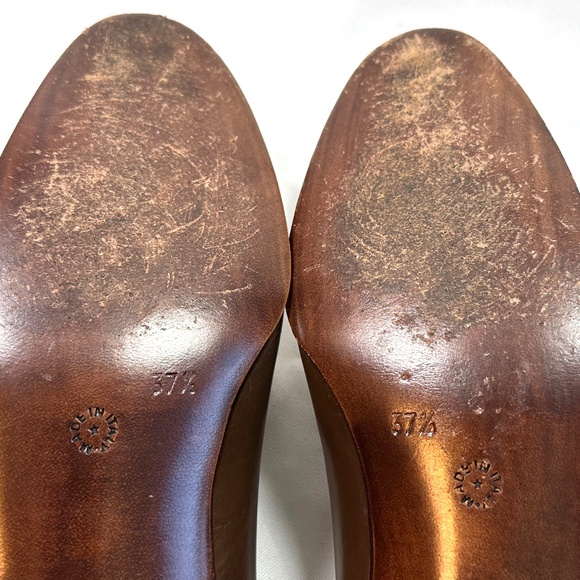 Vintage CELINE Brown Leather Loafer Pumps Gold Hardware Size 37.5 (37-1/2) US-7 - Picture 8 of 16